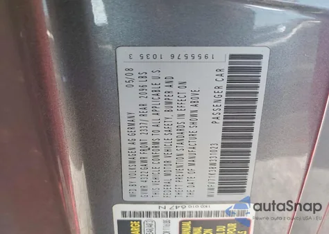 2008 Volkswagen Gti z USA, uszkodzony, nr VIN WVWFV71K38W331023